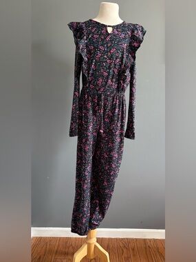 Girls Black Jumpsuit with Pink Paisley Print